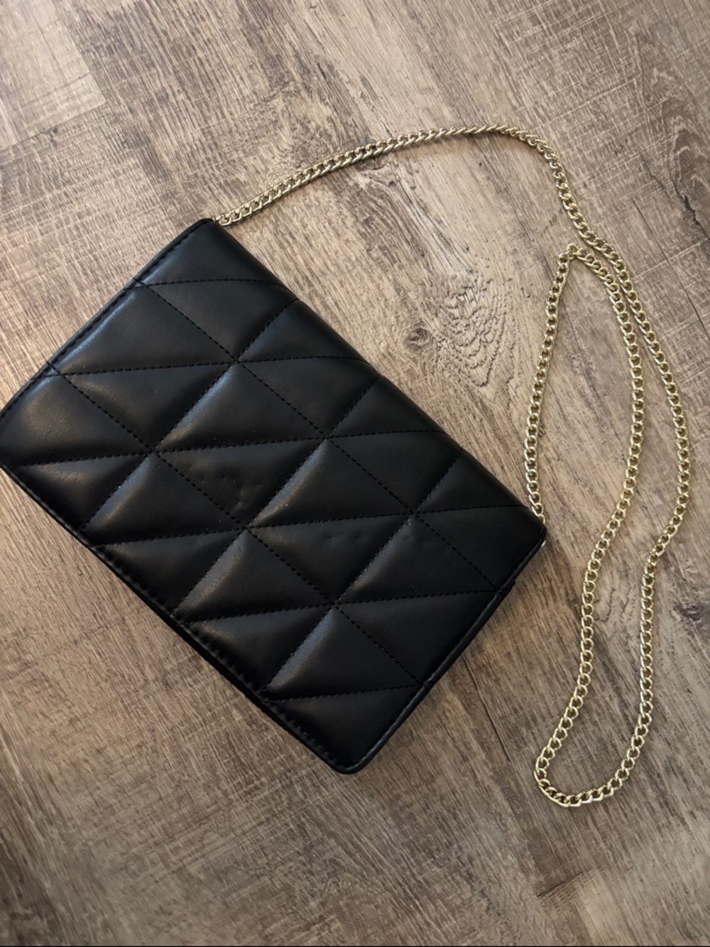 Topshop Black Quilted Crossbody with Gold Chain Strap